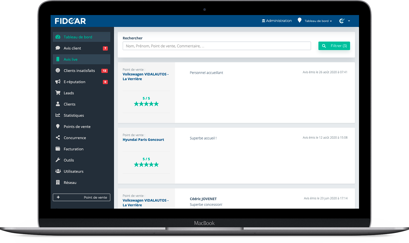 Fidcar Live - Récolte d'avis clients en temps réel